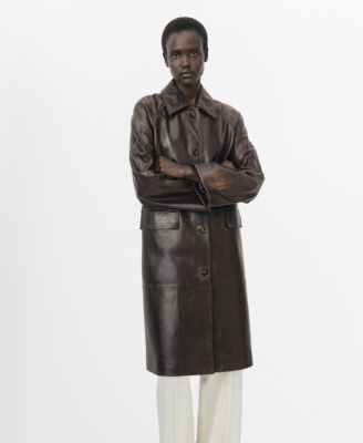 MANGO - Women's 100% Leather Full-Length Coat