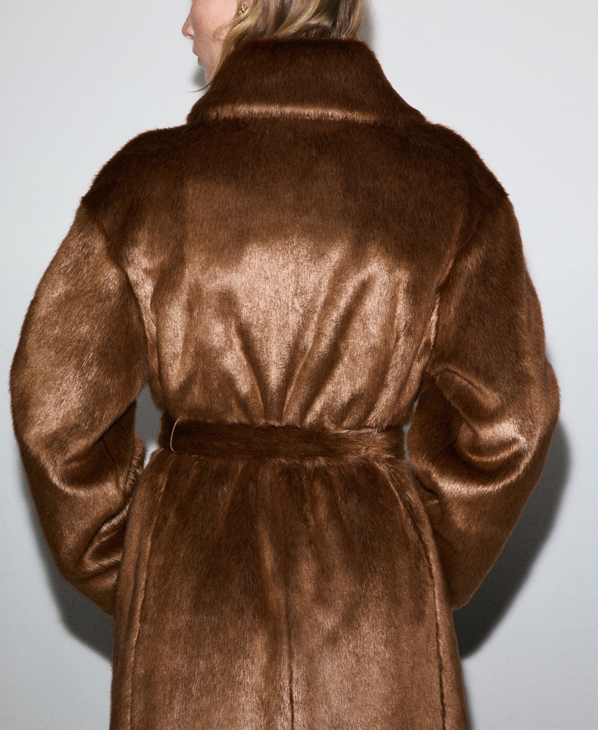 Mango Women's Fur-effect Belt Coat In Brown