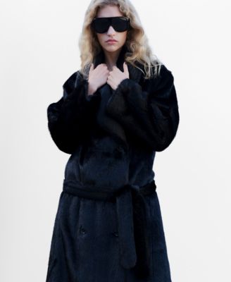 MANGO - Women's Fur-Effect Belt Coat