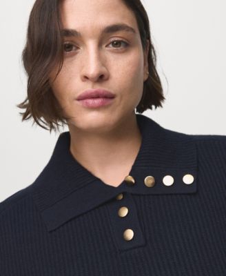 Women's Ribbed Polo-Neck Buttons Sweater