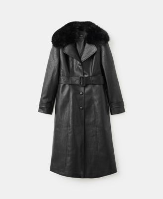 Women's Fur Collar Leather-Effect Coat