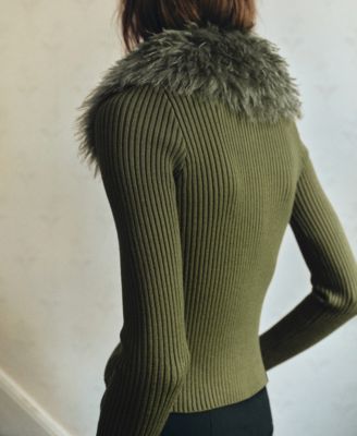 Women's Combined Zip-Up Fur-Effect Cardigan