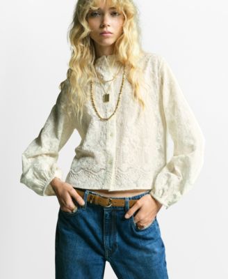MANGO - Women's Embroidered Lyocell Blouse