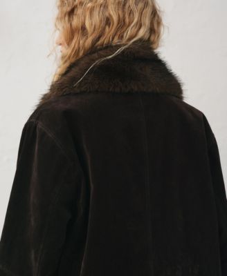Women's Fur-Effect Collar Velvet-Finish Parka