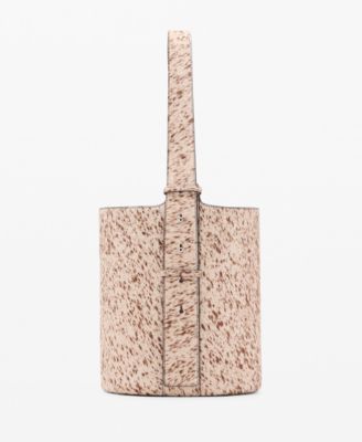 MANGO - Women's Leather And Fur Bucket Bag