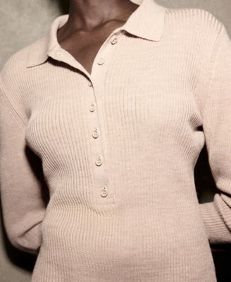 Women's Ribbed Knitted Polo-Neck Playsuit Romper