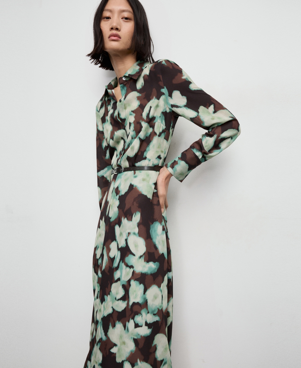Mango Women's Printed Belt Shirt Dress