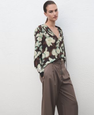 Women's V-Neck Tie Blouse