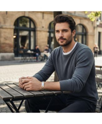 Set of 2 Name Bar ID Bracelet Cross X Link Band Two Tone Matte Gold Plated Stainless Steel 8 Inch