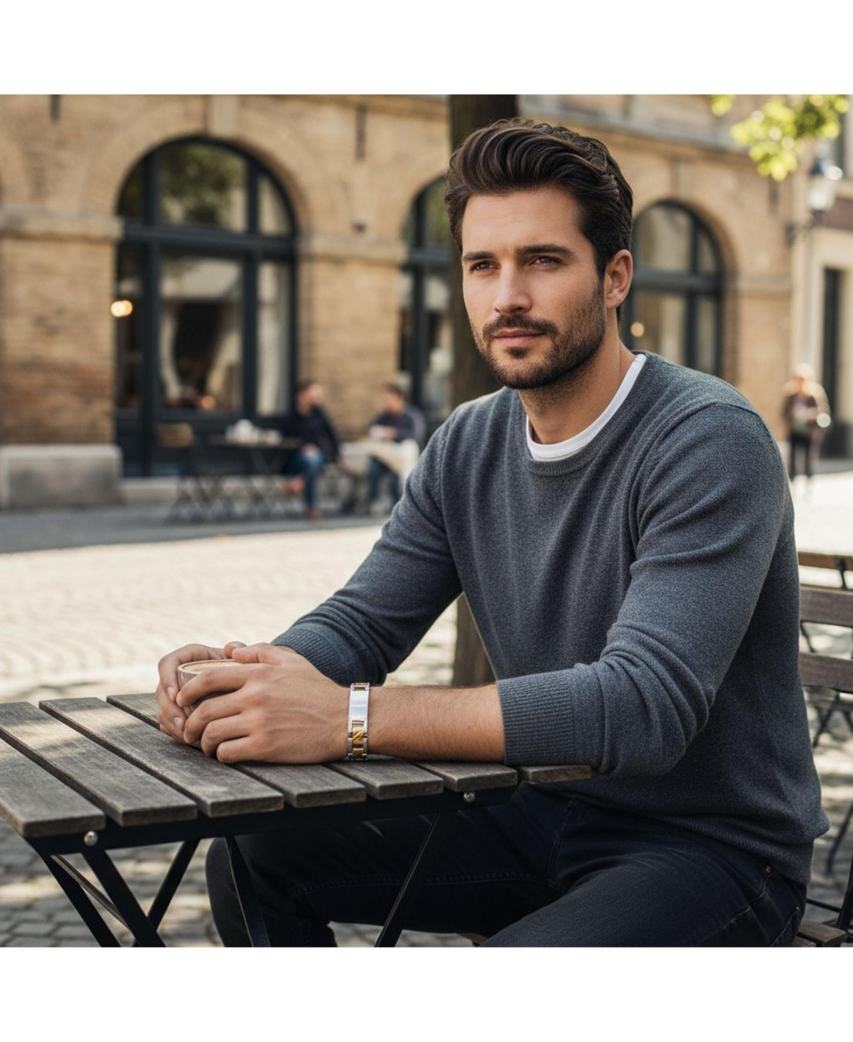 Bling Jewelry Set of 2 Name Bar Id Bracelet Cross X Link Band Two Tone Matte Gold Plated Stainless Steel 8 Inch