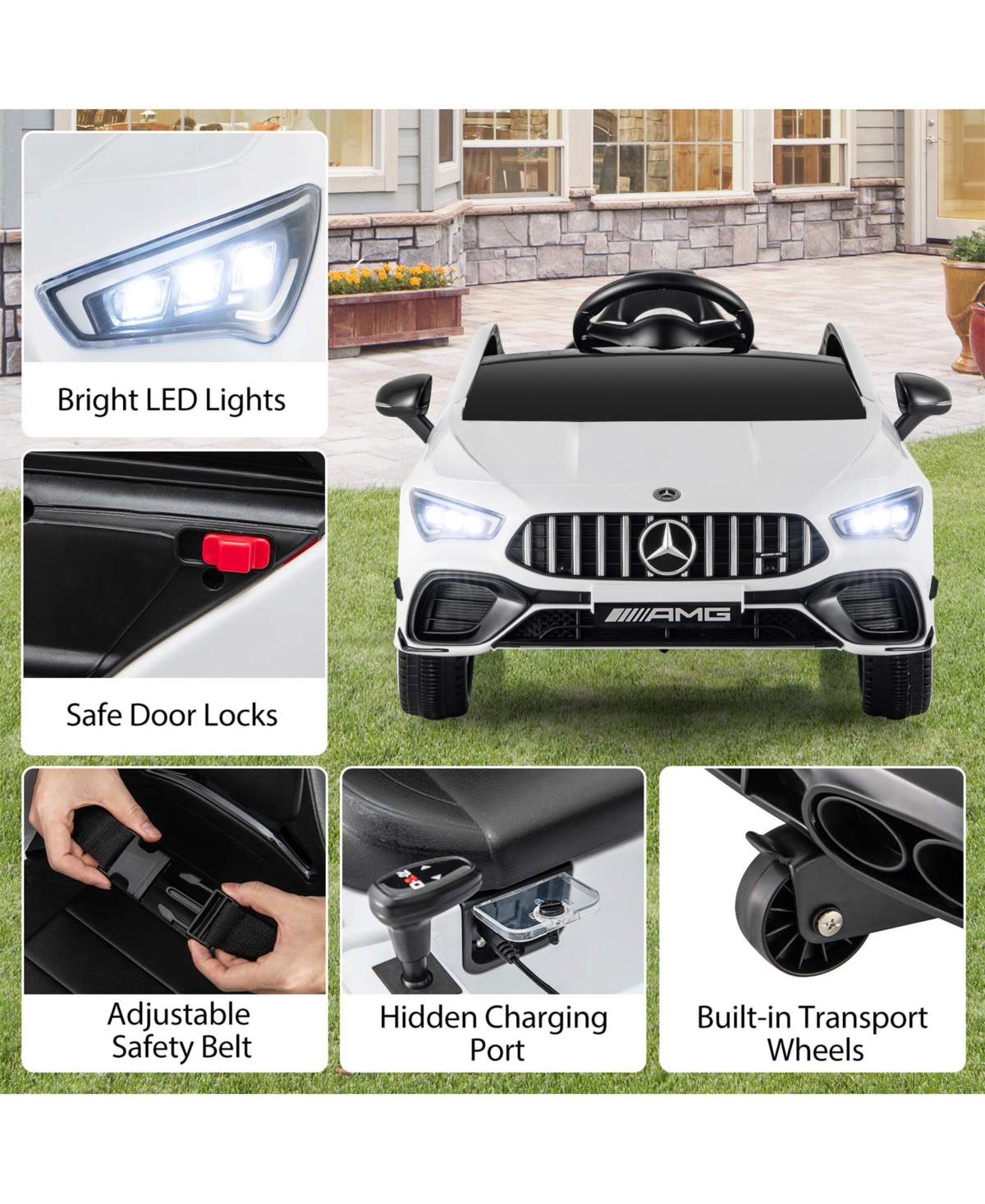 Sugift 12V Kids Ride on Car Mercedes-Benz Amg Cla 45 with Remote-White