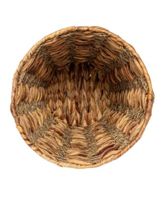 Water Hyacinth and Seagrass Round Waste Basket, Natural