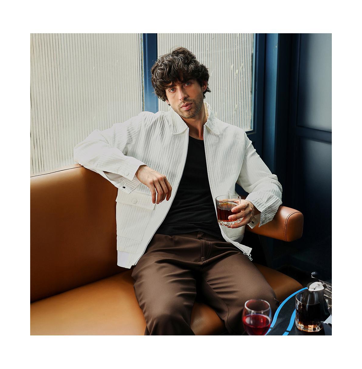 Campus Sutra Men's Chalk White Zip-Front Crease-Tactile Jacket