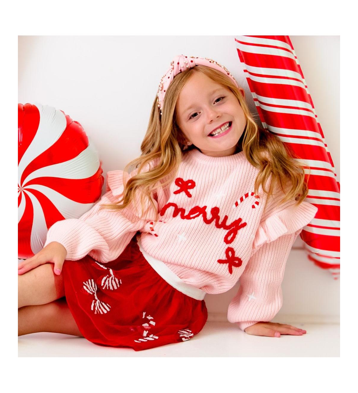 Sweet Wink Little and Big Girls Coquette Merry Christmas Knit Sweater