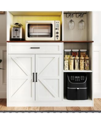 71" Farmhouse Kitchen Pantry Sideboard w/ Hutch & Charging Station