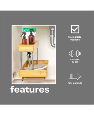 Glidez Bamboo Pull-Out Storage Organizer, 2 -Tier Design, Natural and Chrome