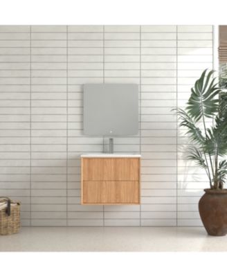 24&#39;&#39; Floating Bathroom Vanity Set, Wall Mounted Solid Wood Bathroom Cabinet with 2 Storage Drawers,White Resin Integrated Basin