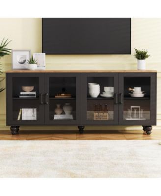 Farmhouse Storage Cabinet TV Stand with Tempered Glass Doors And Adjustable Shelves