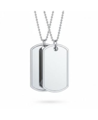 Set of 2 X-Large Army Military Dog Tag Pendant Necklace Sterling Silver Long Bead Ball Chain 20 Inch