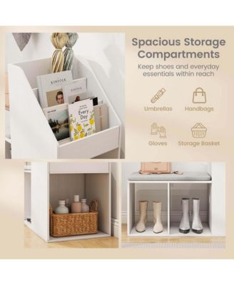 Shoe Storage Bench with Removable Seat Cushion 3 Side Storage Compartments