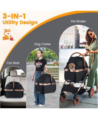 3-in-1 Pet Stroller w/ Removable Carrier Sun Shade Removable Pad Safety Belt