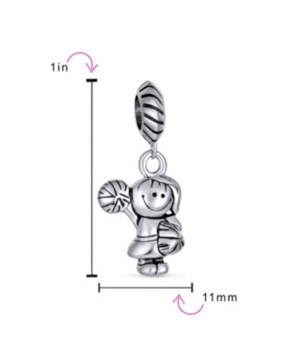 Set of 2 Cheerleader & Soccer Player Dangle Charm Bead Sterling Silver European Bracelet