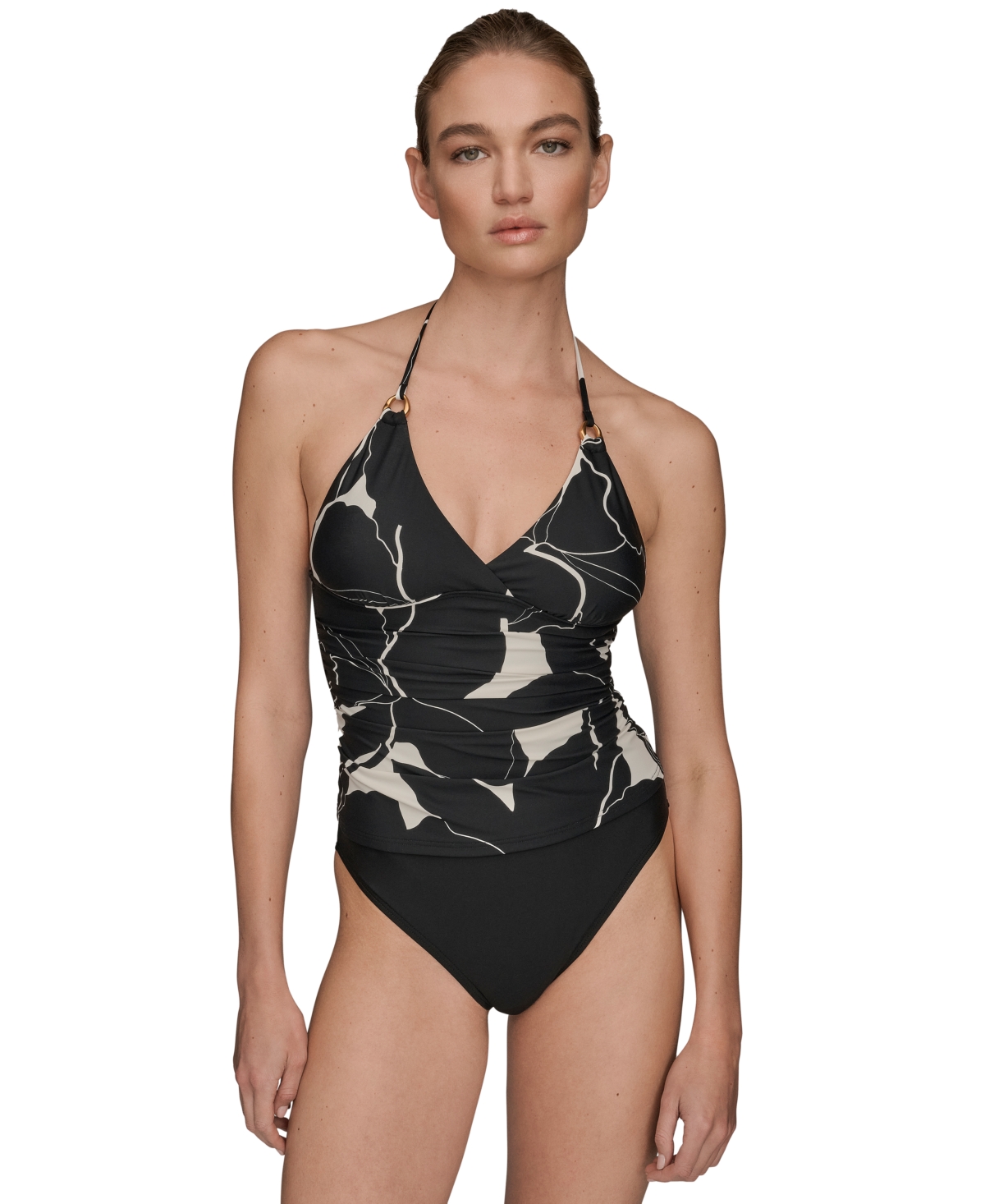 Donna Karan Women's Halter Neck Tankini In Black