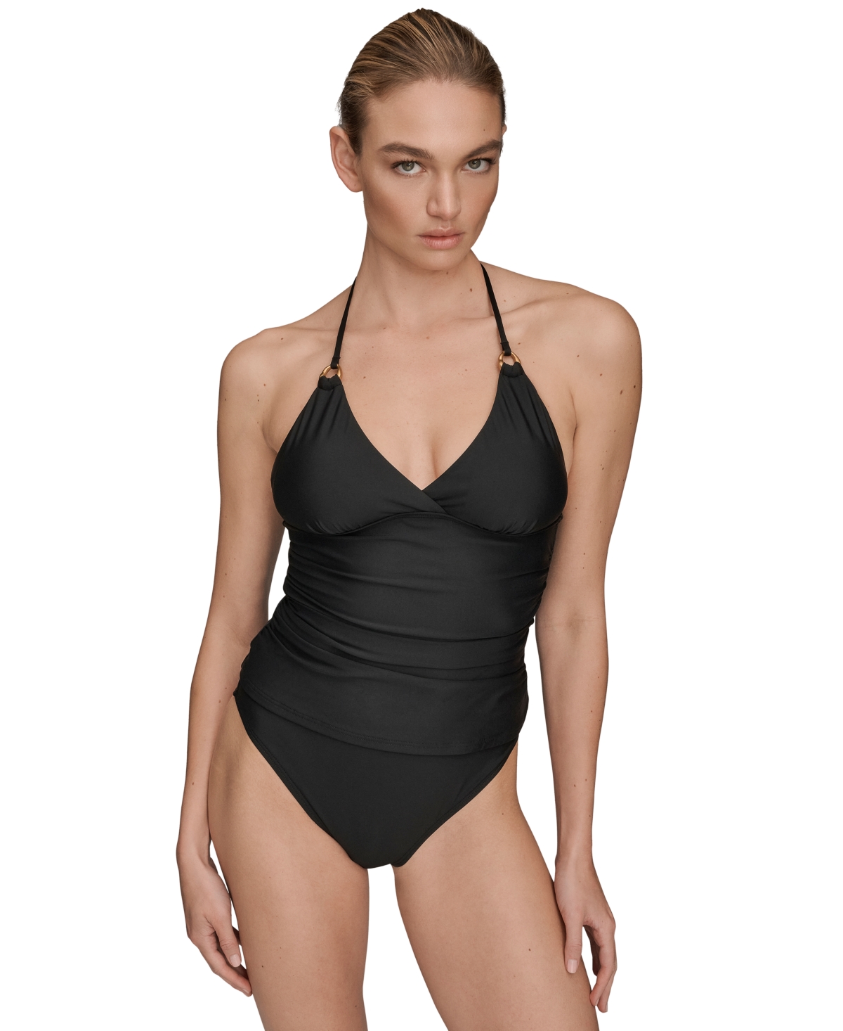 Donna Karan Women's Halter Neck Tankini In Black