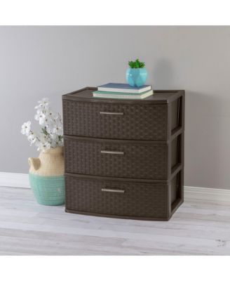 2 Pack 3 Drawer Wide Weave Storage Tower Plastic Organizer Drawers
