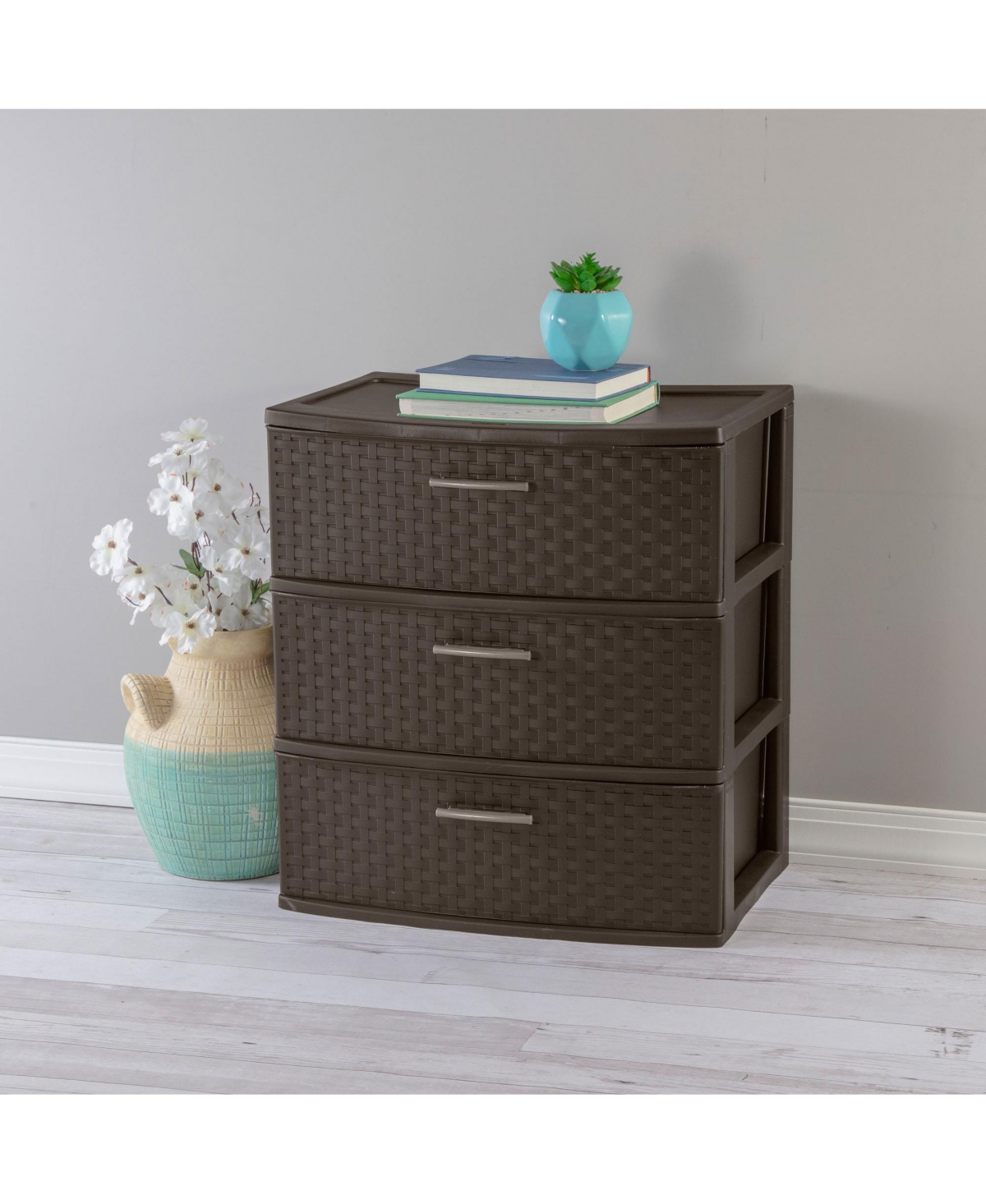 Sterilite 3 Drawer Wide Weave Storage Tower Plastic Organizer Drawers (2 Pack)