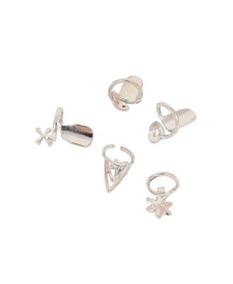 Women's The Bling-Bloom Nail Rings - Metallic Silver (Set Of 5)