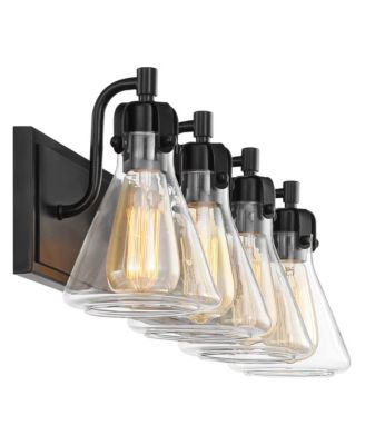 Cindy Rustic Vintage Wall Light Bronze Hardwire 33" 4-Light Fixture Clear Glass Shade