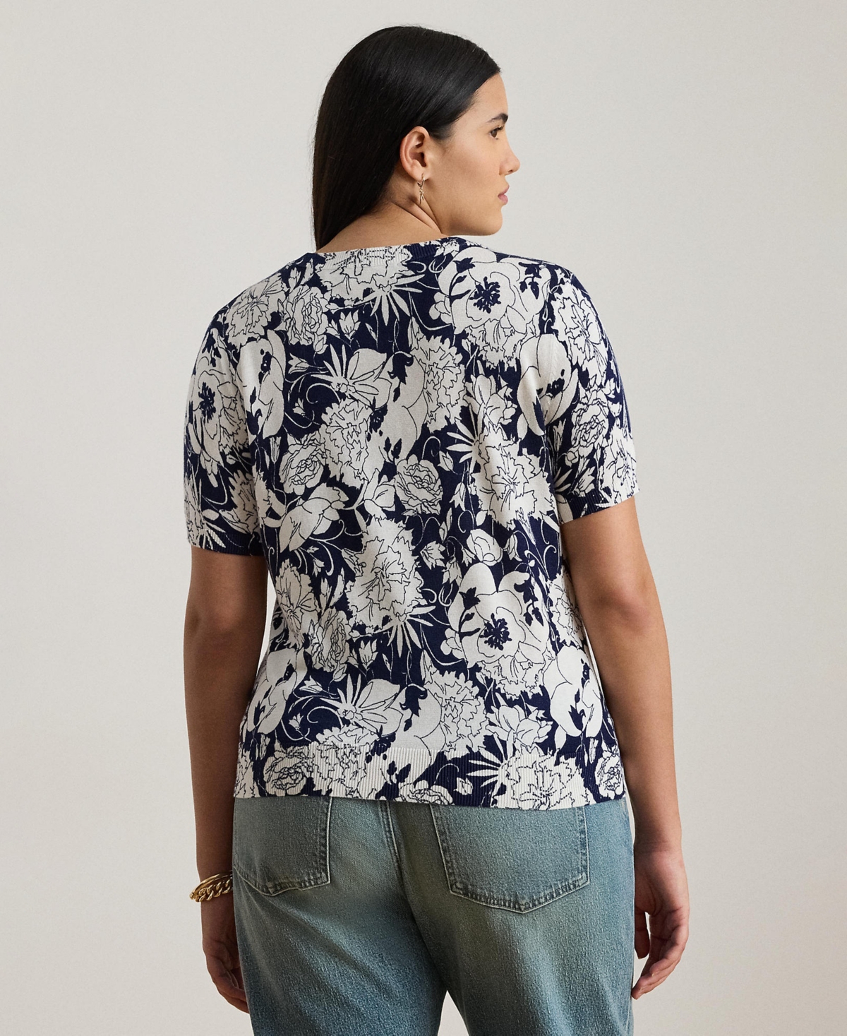 Lauren Ralph Plus Floral Short-Sleeve Sweater
