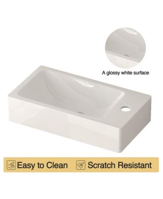 16&amp;quot; Small Bathroom Vanity Wall Mounted, Acacia Solid Wood Bathroom Vanity with White SMC Resin Basin, Modern Bathroom Vanity with Soft-Close Door