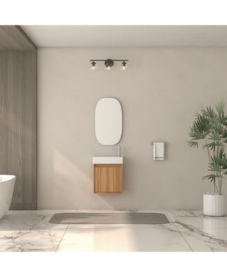 16&amp;quot; Small Bathroom Vanity Wall Mounted, Acacia Solid Wood Bathroom Vanity with White SMC Resin Basin, Modern Bathroom Vanity with Soft-Close Door