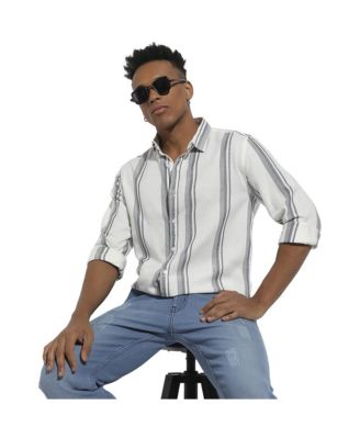 Men's White & Dark Grey Barcode Striped Shirt