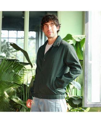 Men's Emerald Green Crease-Tactile Bomber Jacket