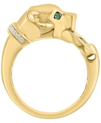 Diamond (1/10 ct. t.w.) and Tsavorite (1/20 ct. t.w.) Ring in 14k Gold Over Silver