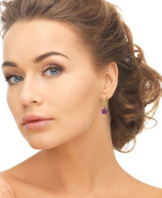 Blue Topaz Flower Dangle Hoop Earrings (2-5/8 ct. t.w.) in Sterling Silver (Also in Amethyst or Lab-Grown Magenta Sapphire)