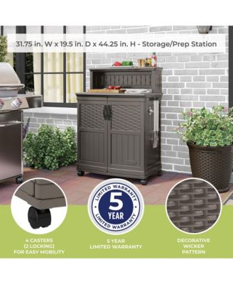 Patio Plastic Storage and Prep Station with Wicker Pattern, Stoney Gray