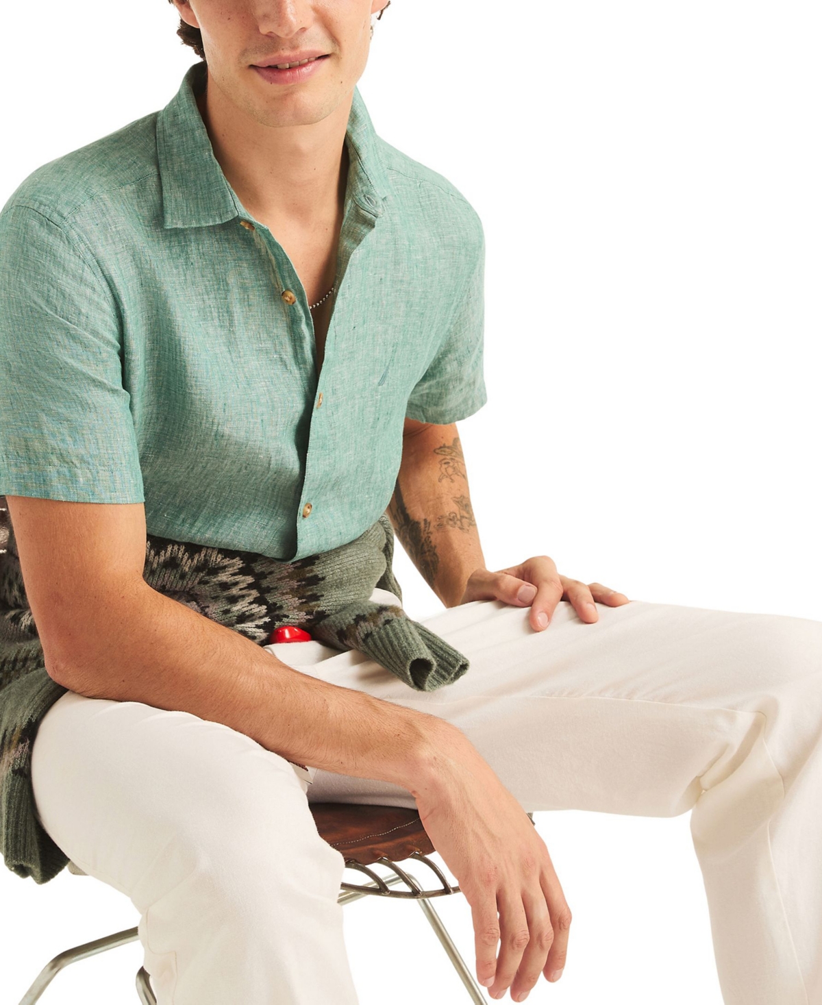 Nautica Men's Classic-Fit Solid Linen Short-Sleeve Shirt