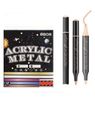 12 Colors Acrylic Metallic Paint Pens, Dual Tip Marker Set