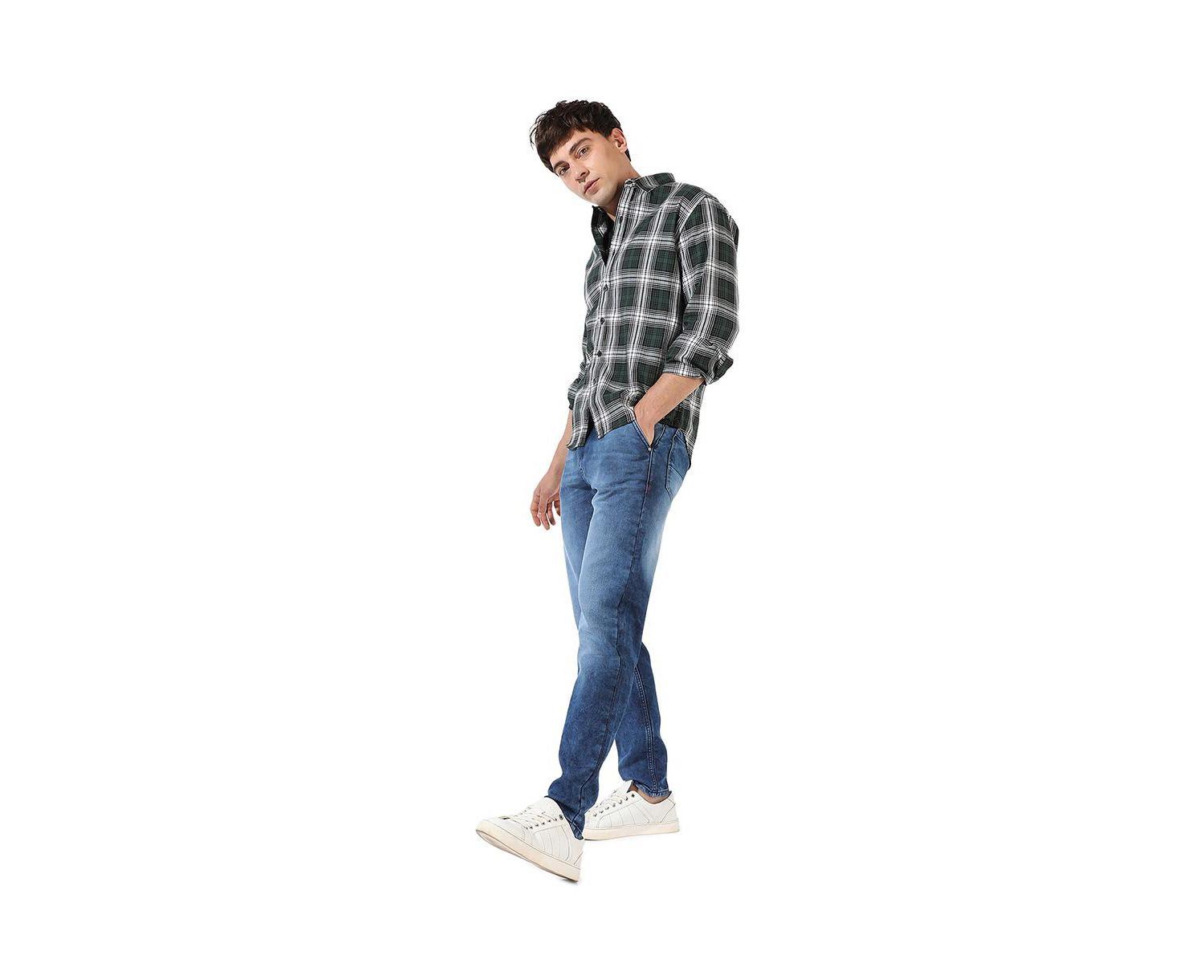 Men's Green Checkered Regular Fit Casual Shirt