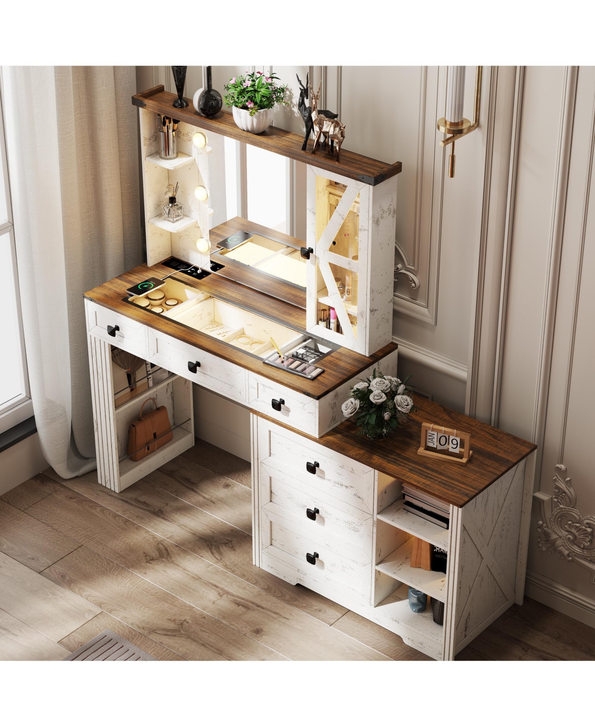 Vlsrka Vanity Makeup Desk with Mirror and Lights