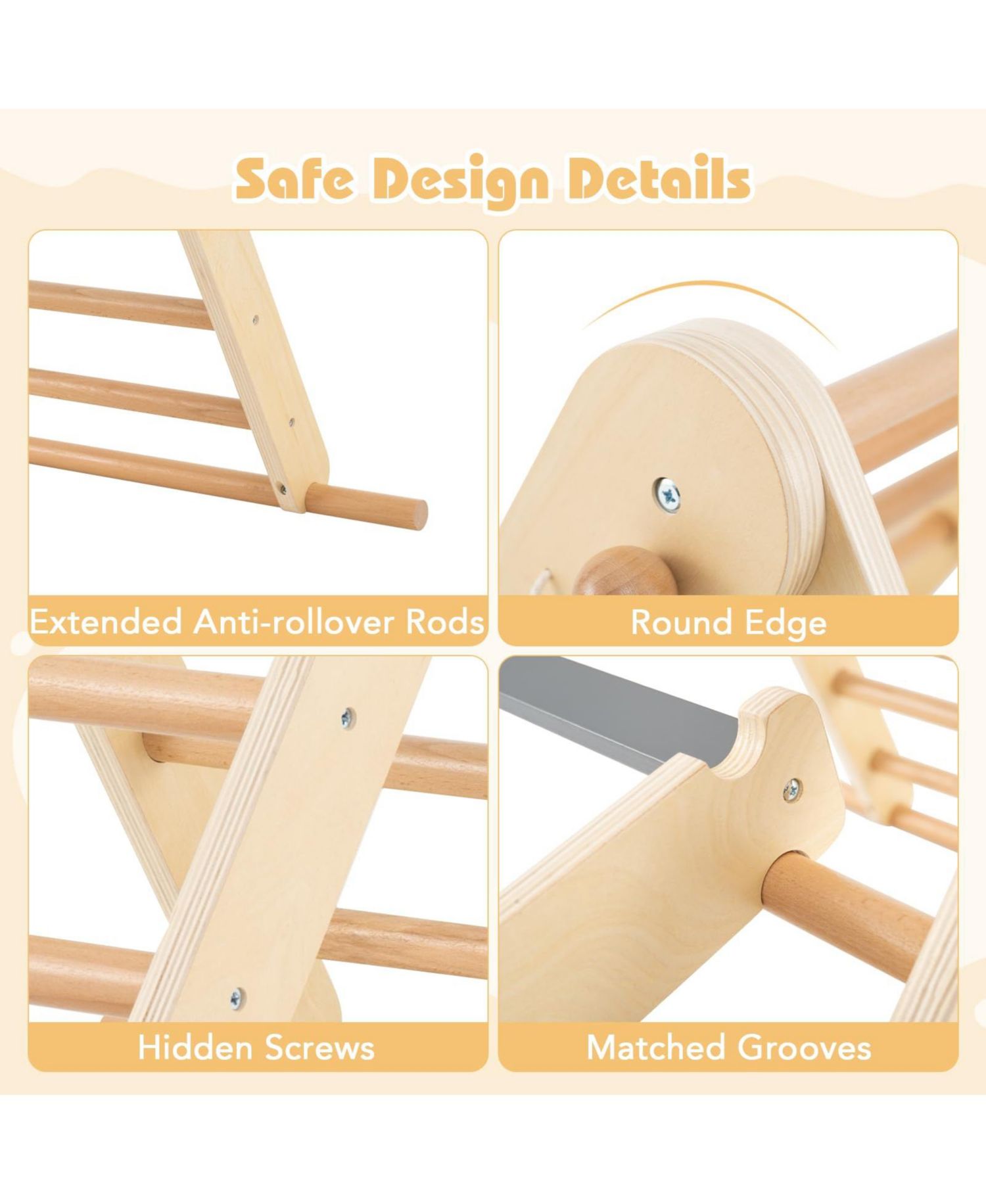 Ages 3+ 3-in-1 Pikler Triangle Adjustable Foldable Climbing Set, 3-Piece Set