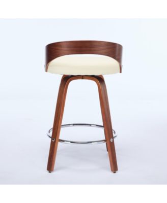 Set of 2 Swivel Wood Bar Stools with Low Back and Cushioned Seat