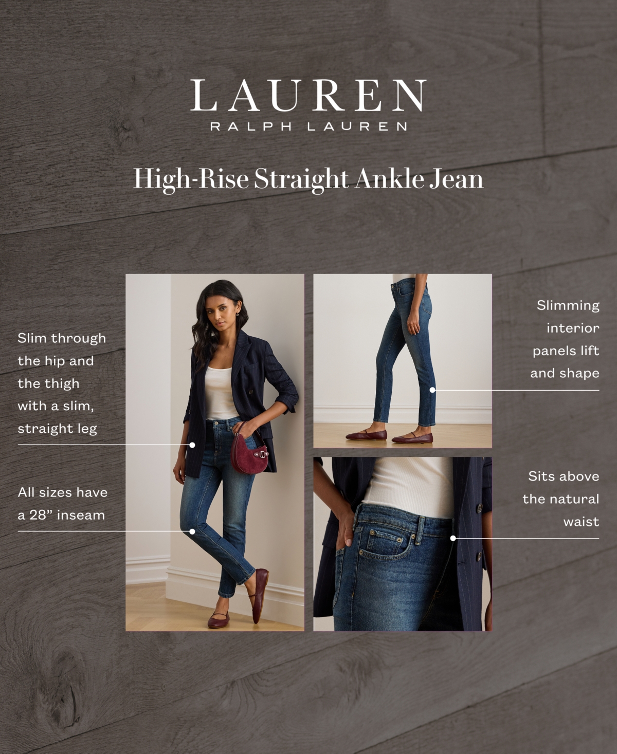 Lauren Ralph Women's High-Rise Straight Ankle Jeans