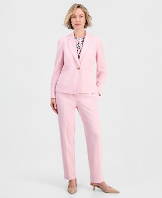 Women's Stretch Crepe One-Button Jacket, Floral Pleat-Front Cap-Sleeve Top & Stretch Crepe Mid-Rise Pants