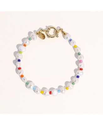 Freshwater Pearl & Rainbow Bead Bracelet with Nordic Clasp