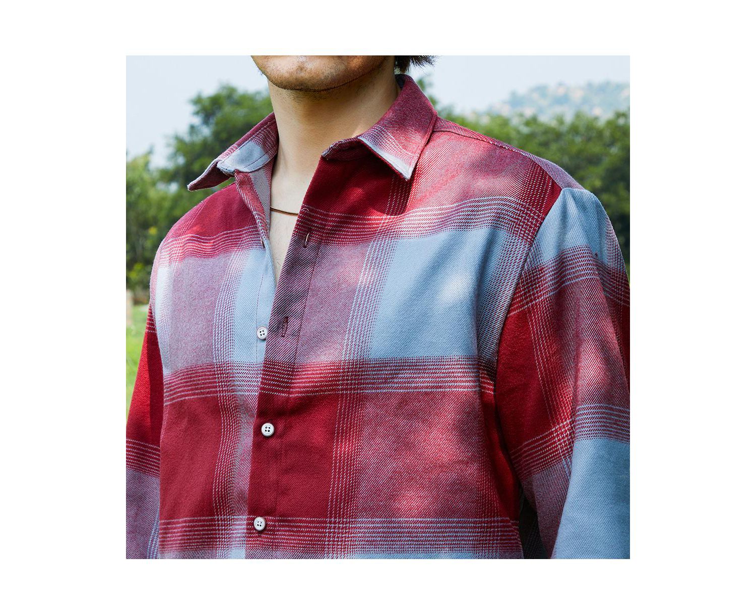 Men's Venetian Red & Coin Grey Vignette-Checkered Oversized Shirt